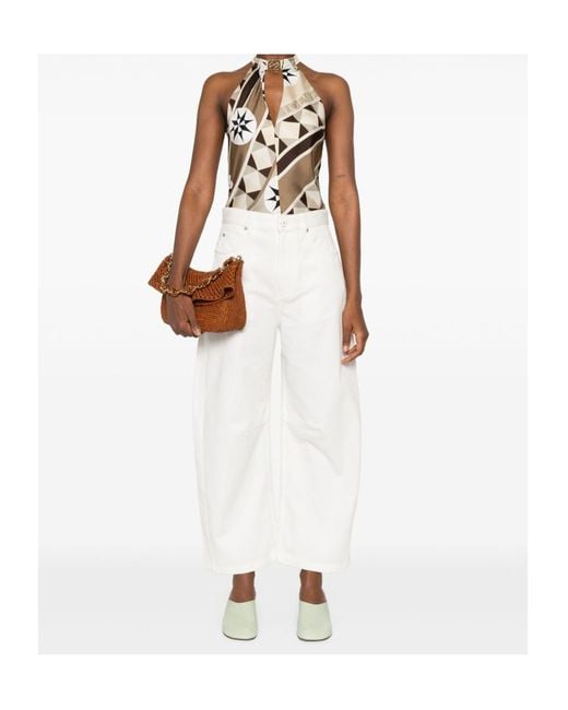 Loewe White Logo Patch Wide Leg Jeans