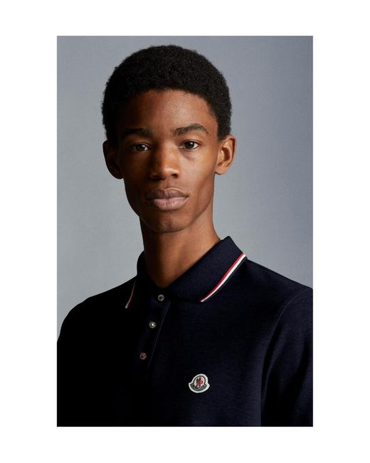 Moncler Blue Logo Patch Short-Sleeved Polo Shirt for men