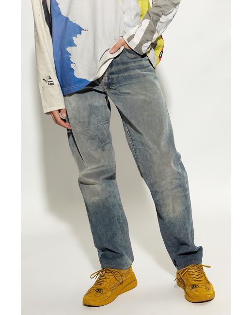 DIESEL Blue Logo Patch Straight Leg Jeans for men