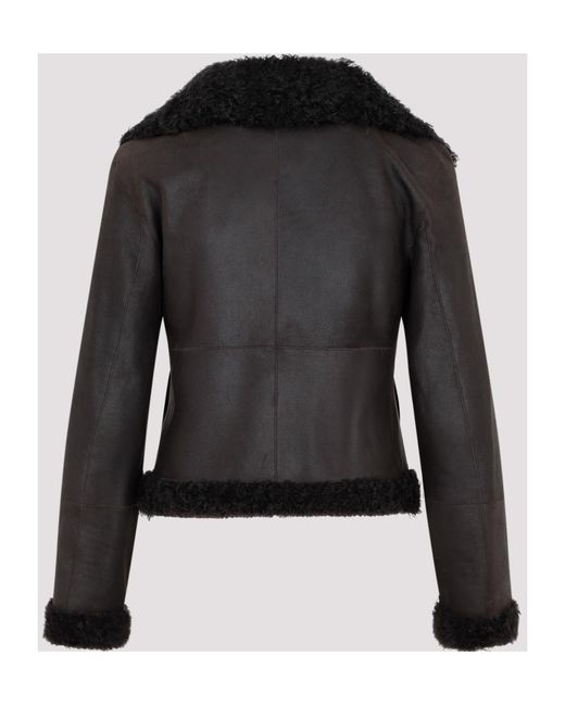 Akris Black Shearling-Collar Leather Jacket
