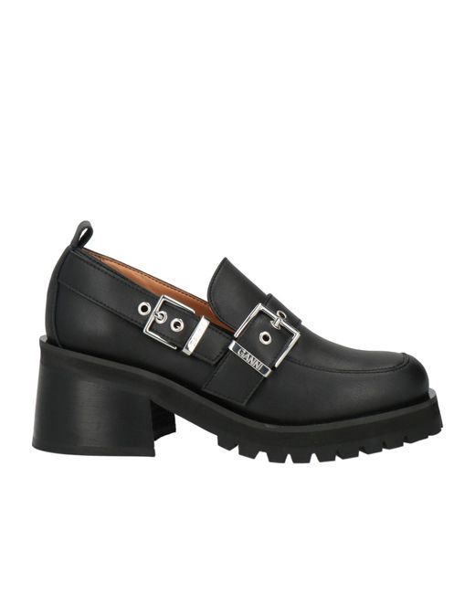 Ganni Black Round-Toe Block-Heel Loafers