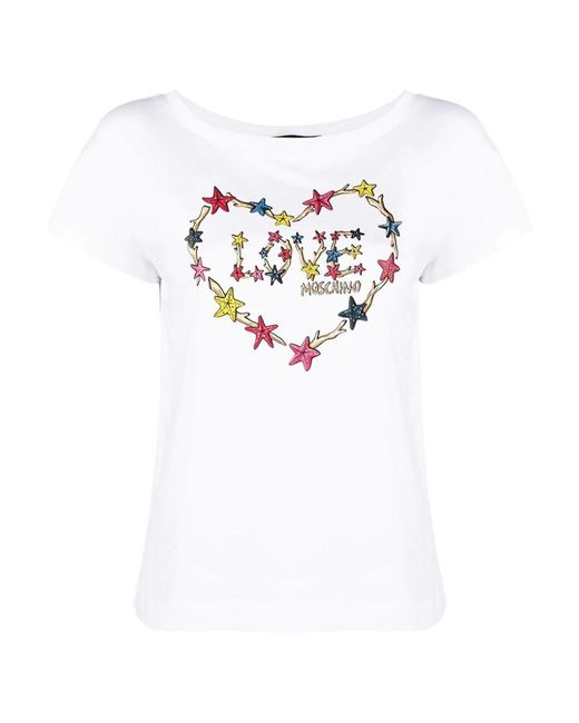 Moschino White T-Shirt With Round Neck And Short Sleeves