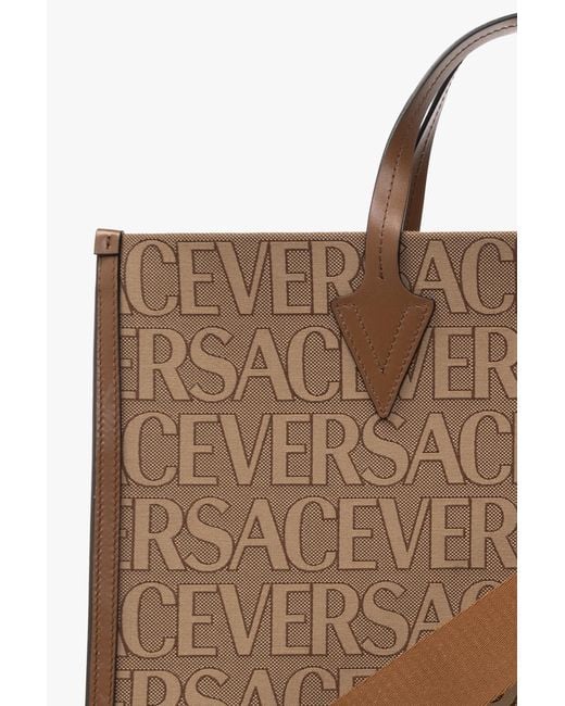 Versace Brown Logo-Jacquard Top Handle Bag for men