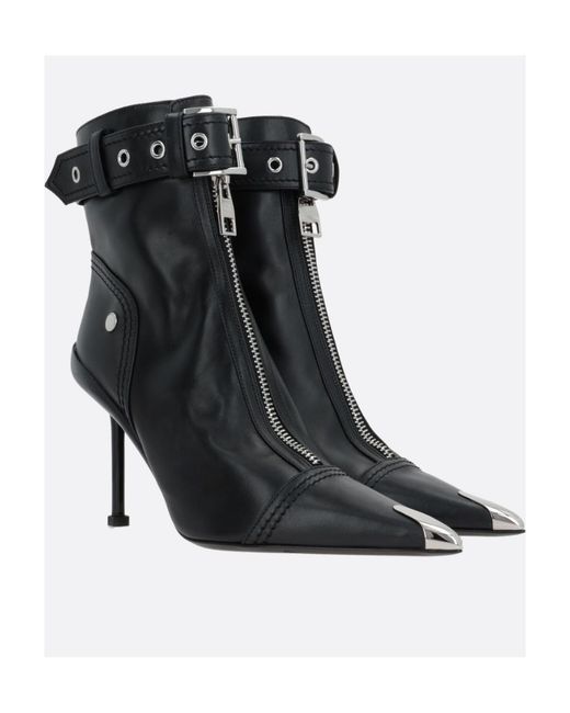 McQueen Black Buckle-Fastened Pointed-Toe Ankle Boots