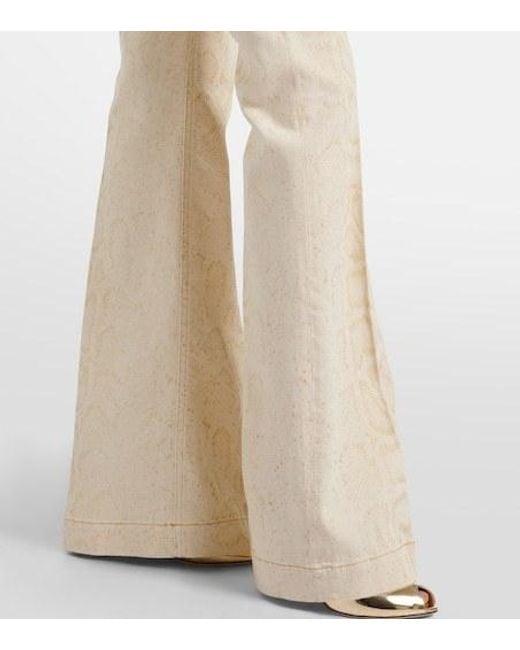 Roberto Cavalli Natural Snake-Print Flared Jeans