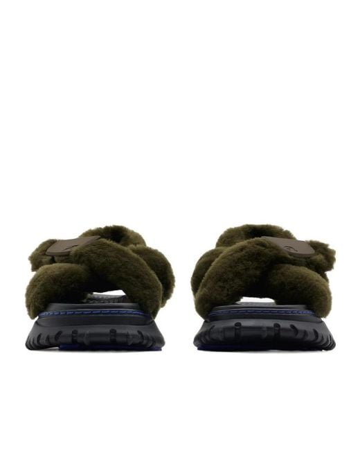 Burberry Green Shearling Pebble Sandals