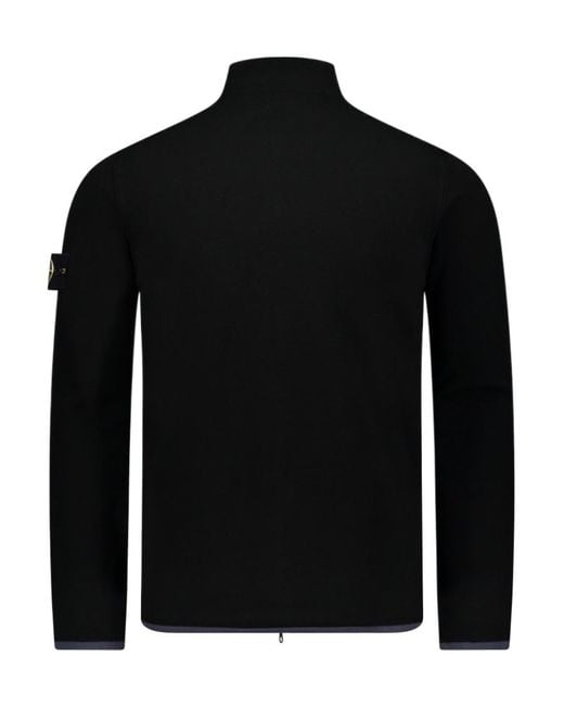 Stone Island Black Compass-Patch High-Neck Zipped Cardigan for men