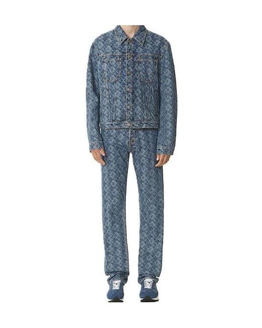Lanvin Blue Patterned Logo-Patch Jacket for men