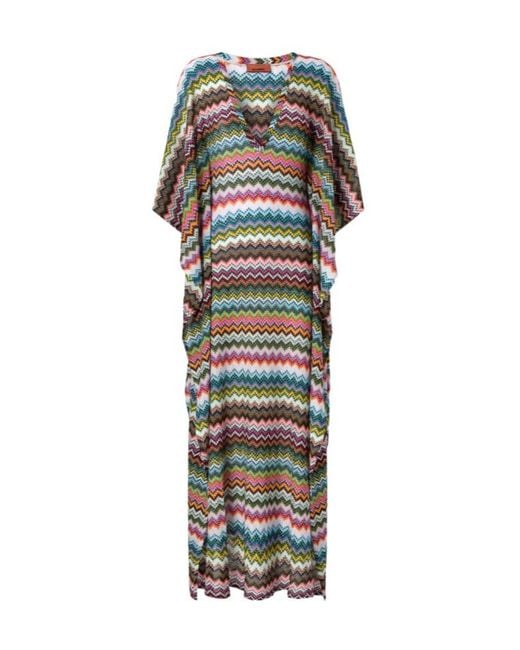 Missoni Multicolor Micro Pixel-Effect Zigzag Pattern Long Caftan