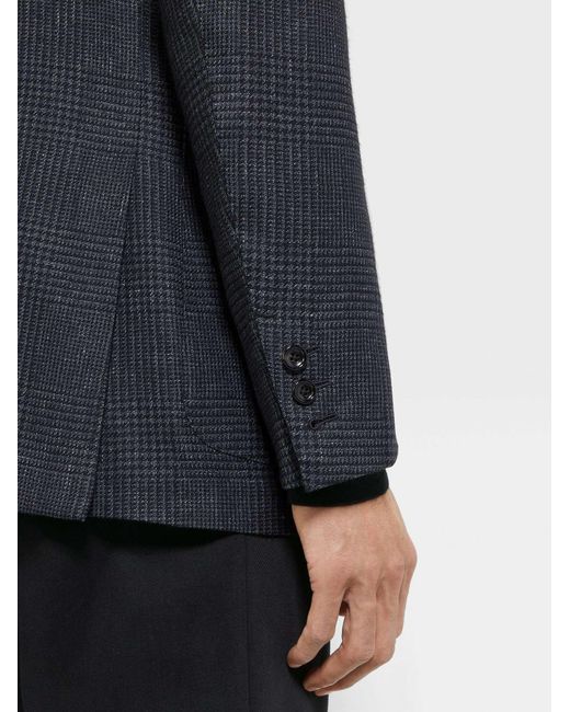 Zegna Blue And Silk Cashmere And Linen Jacket for men