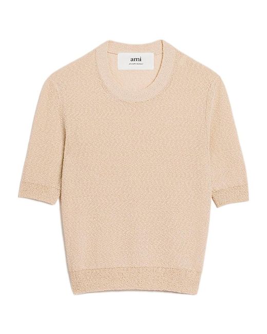 AMI Natural Short-Sleeve Knitted Top