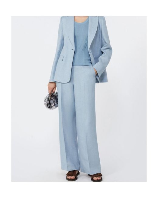 Weekend by Maxmara Blue Pressed-Crease Linen Trousers