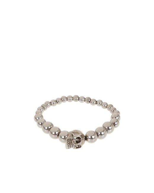 McQueen White Skull Beaded Embellished Bracelet for men