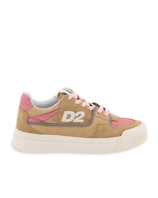 DSquared² Pink Logo Debossed Low-Top Sneakers