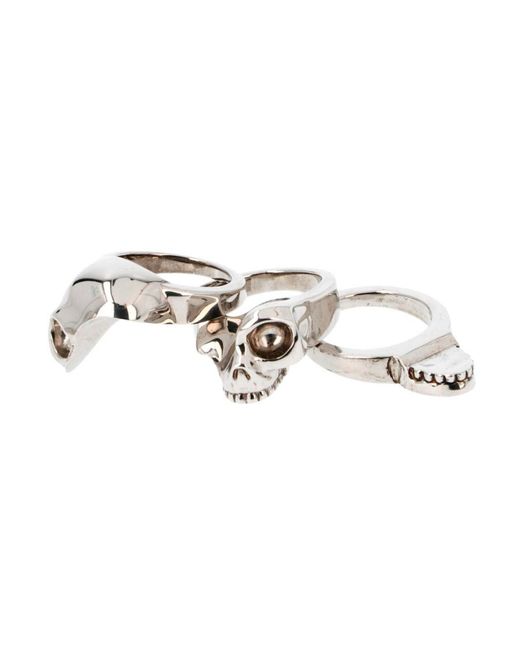 McQueen White Divided Skull Ring for men