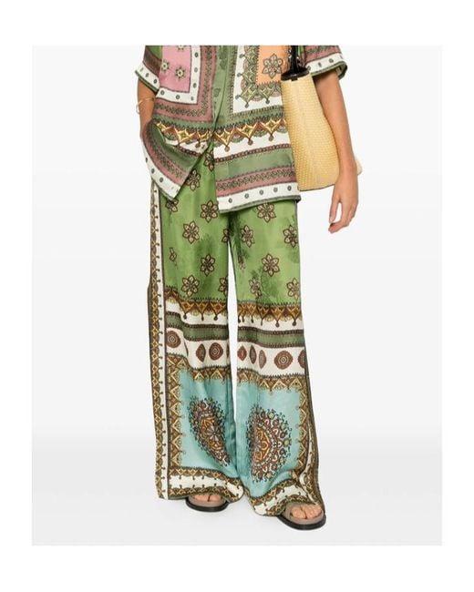ALÉMAIS Green Drawstring Floral-Print Trousers
