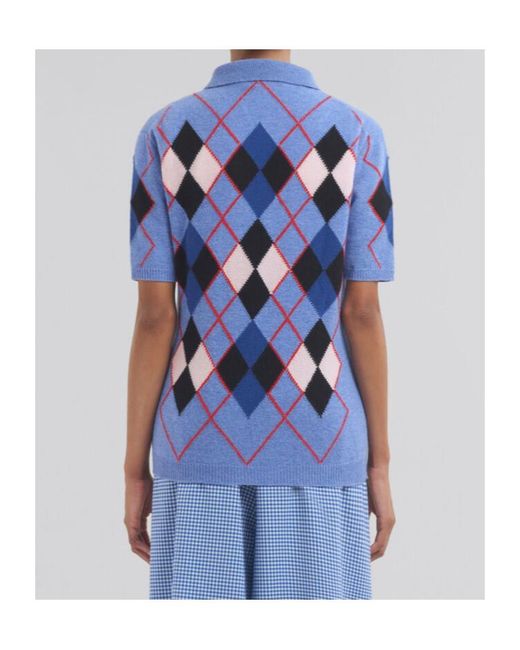 Marni Blue Argyle Knit Polo Shirt