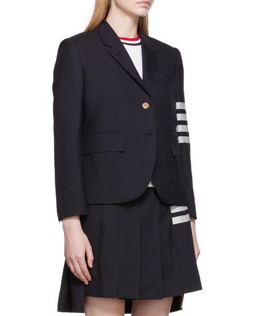 Thom Browne Blue Single-Breasted Stripe Detailed Blazer