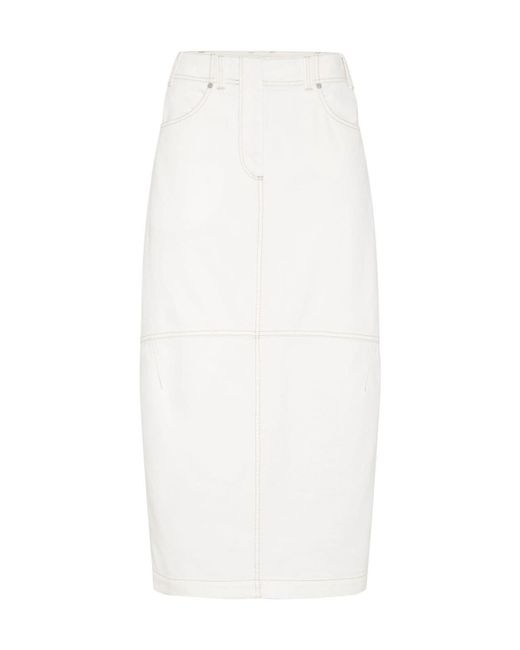 Brunello Cucinelli White High-Waisted Denim Midi Skirt
