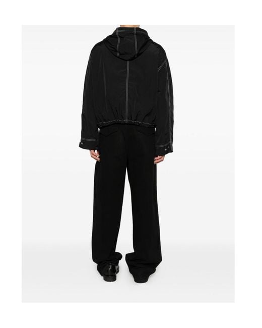 AMI Black Ami Contrast-Stitch Drawstring Hooded Jacket for men