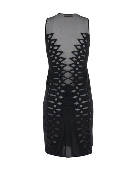 Blumarine Black Sleeveless Dress With Round Neck And All-Over Embroidery