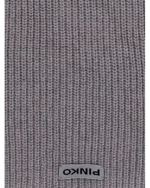 Pinko Gray Logo Patch Knitted Scarf