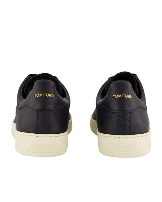 Tom Ford Black Warwick Leather Low-Top Sneakers for men