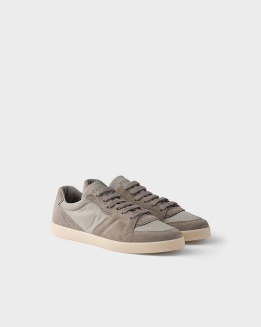 Prada Gray Suede And Re-Nylon Sneakers for men