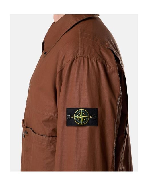 Stone Island Brown Contrast Snap Button Jacket With Multiple Pockets for men