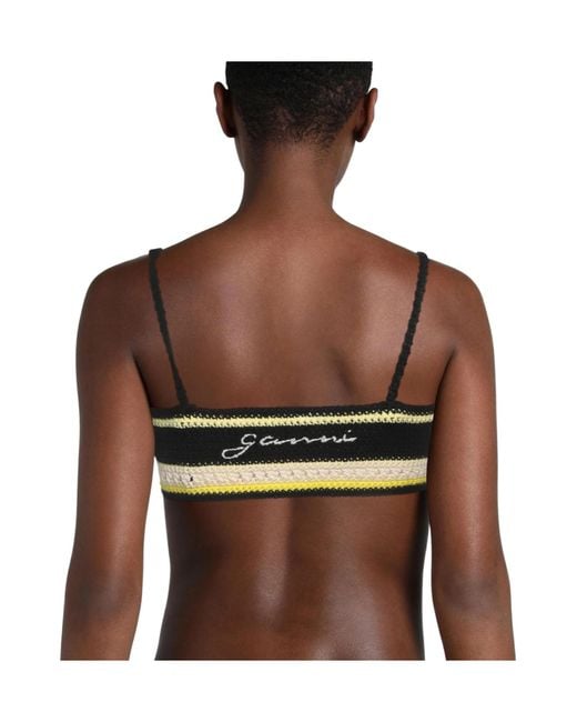 Ganni Black Striped Knitted Bikini Top