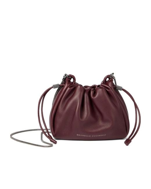 Brunello Cucinelli Brown Mellow Drawstring Small Bucket Bag