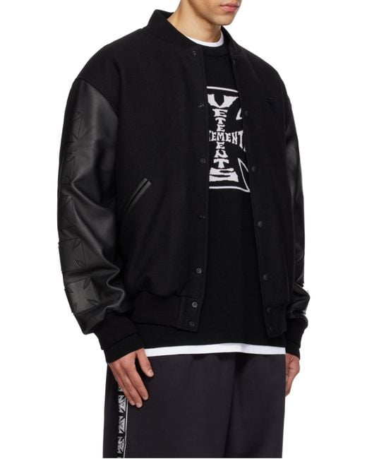 Vetements Black Logo Embroidered Bomber Jacket for men