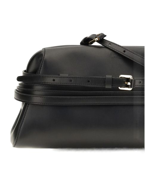 Moschino Black Buckle-Detail Leather Clutch Bag