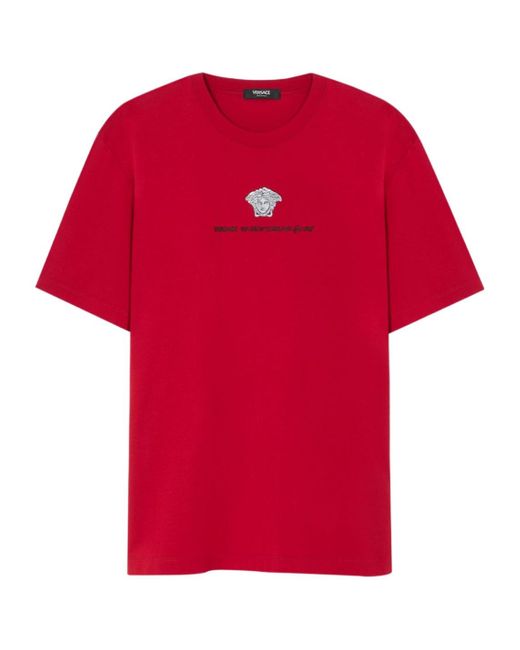 Versace Logo-Embroidered Crewneck T-Shirt for men