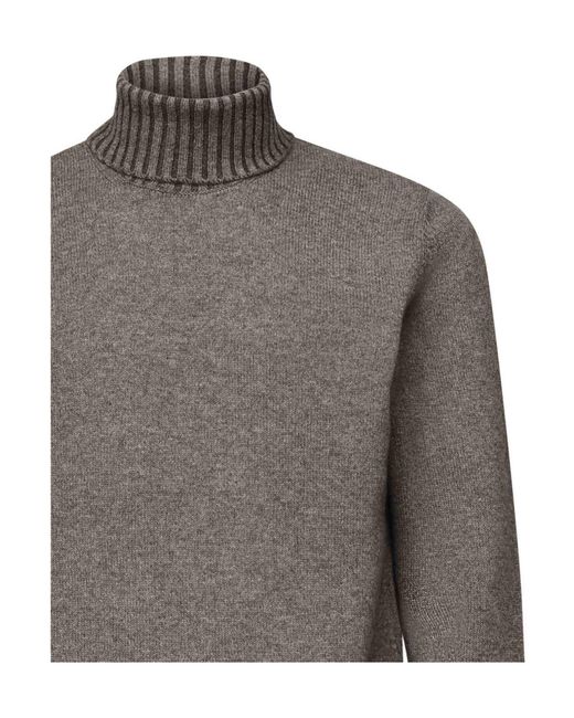 Giuliano Galiano Gray Ribbed Turtleneck Knitted Sweater for men