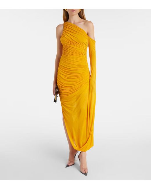 Mugler Yellow Draped One-Shoulder Jersey Maxi Dress