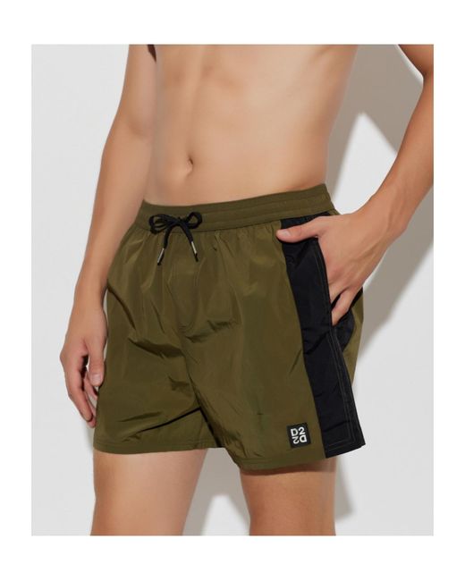 DSquared² Green Wide-Leg Swim Shorts for men