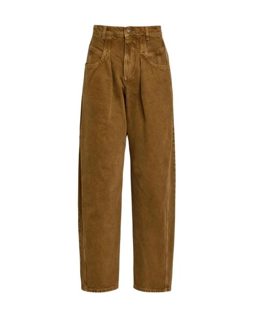 Isabel Marant Natural Solid Color Barrel-Leg Jeans