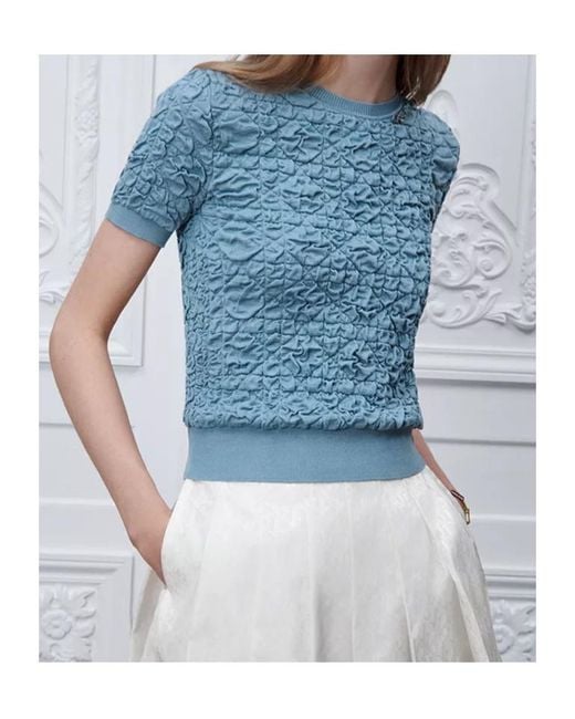 Dior Blue Macrocannage Short-Sleeved Sweater