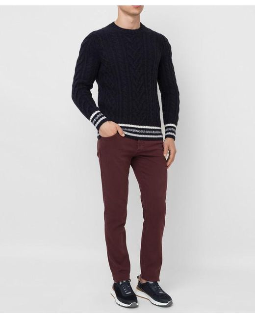 Brunello Cucinelli Blue Monili-Trim Striped Cable-Knit Jumper for men