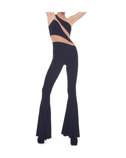 Norma Kamali Blue One-Shoulder Flared-Leg Jumpsuit