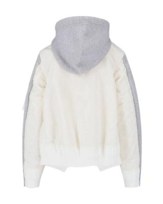 Sacai Gray Contrast Panel Zip Hoodie