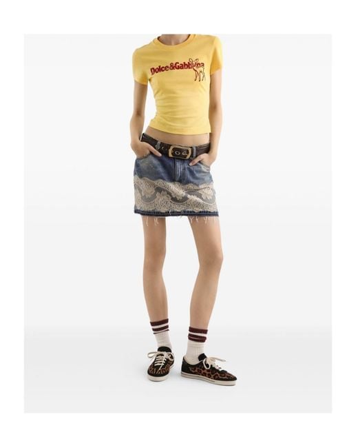 Dolce & Gabbana Blue Lace Detailed Denim Mini Skirt