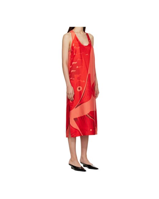 Ferragamo Fish Print Maxi Dress in Red | Lyst Ferragamo Fish Print Maxi Dress in Red | Lyst