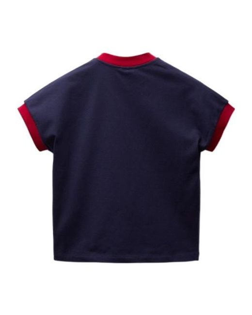 Versace Blue Contrast-Trim Cropped T-Shirt