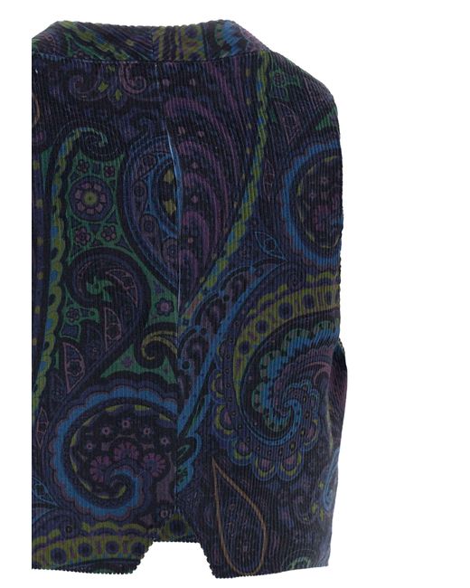 Etro Blue Paisley-Print Corduroy Vest