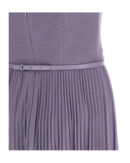 Elisabetta Franchi Purple Pleated Spaghetti Strap Maxi Dress