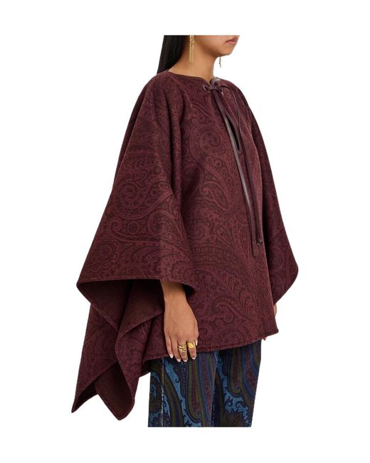 Etro Purple Paisley-Print Wool-Blend Cape