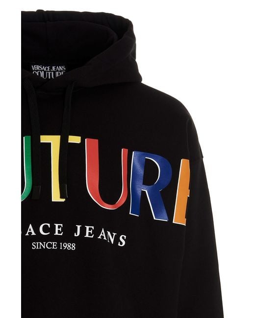 Versace Jeans Black Couture Logo Print Drawstring Hoodie for men