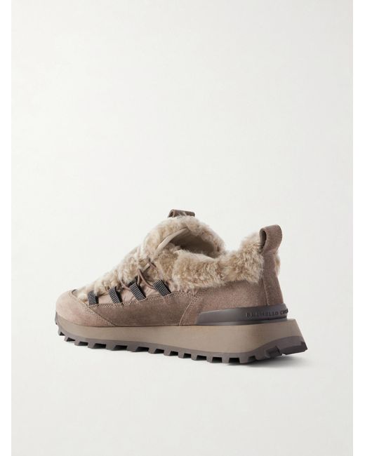 Brunello Cucinelli Brown Beaded Round-Toe Sneakers